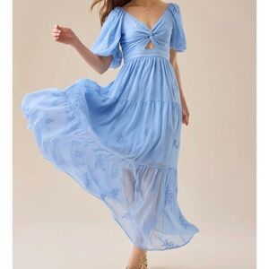 NEW Altar’d State Embroidered Floral Blue Maxi Dress Size XS NWT